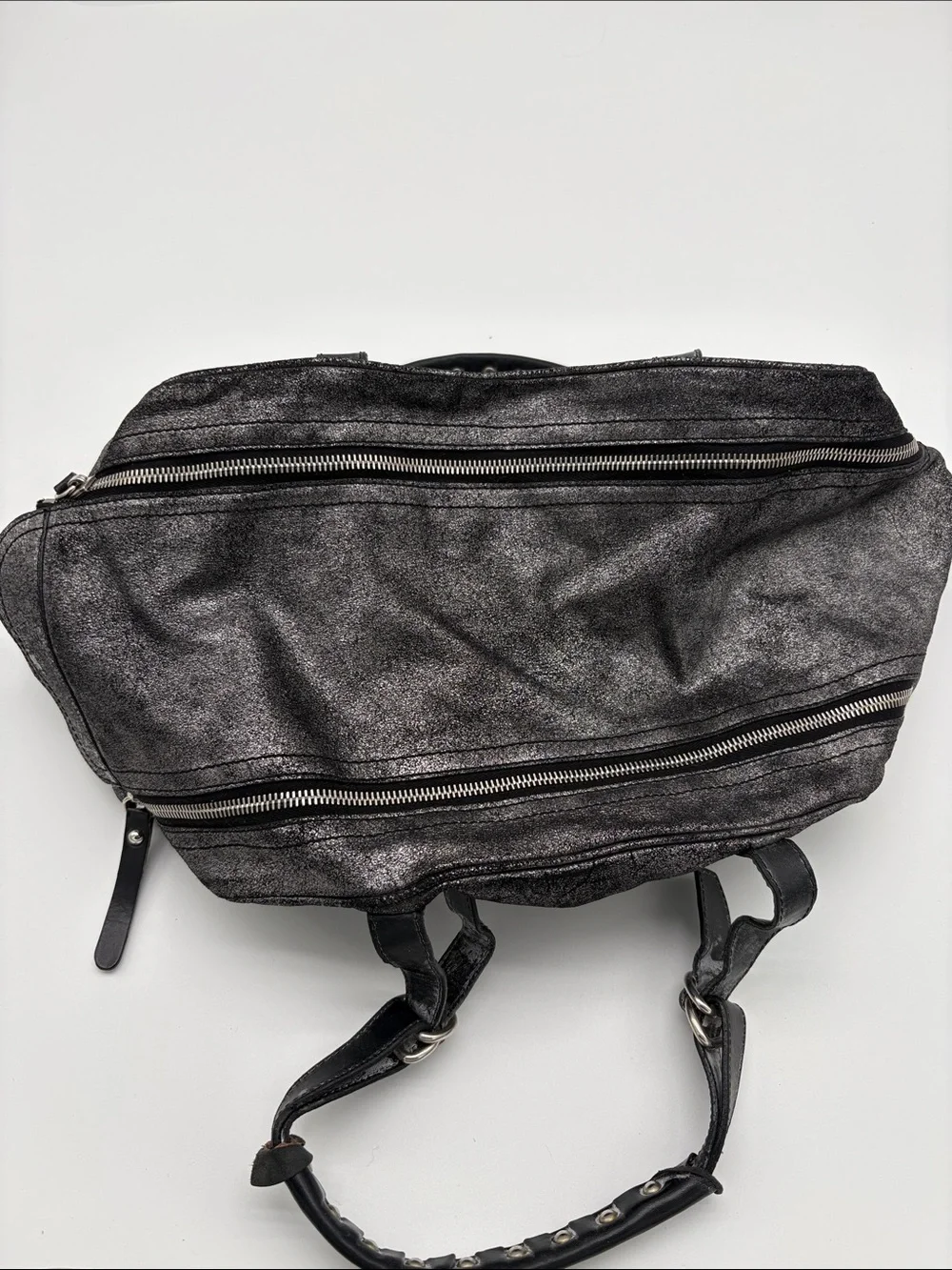 Sigerson Morrison Silver Studded Slouchy Bag Top Double Zipper Bag BLEMISH